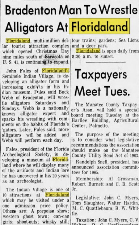 Floridaland - Mar 1965 Gator Wrestling Attraction (newer photo)